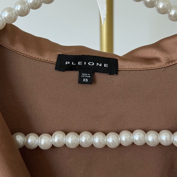 Pleione Satin Button-Down Blouse in Bronze - Picture 2 of 9